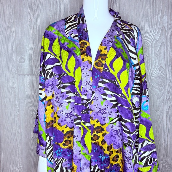 Vintage amber blue kaftan 2x tropical floral print beach cover maxi house dress - Picture 2 of 7